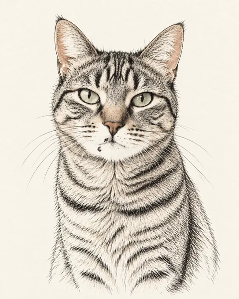 Miso, tabby cat: illustrative Line art